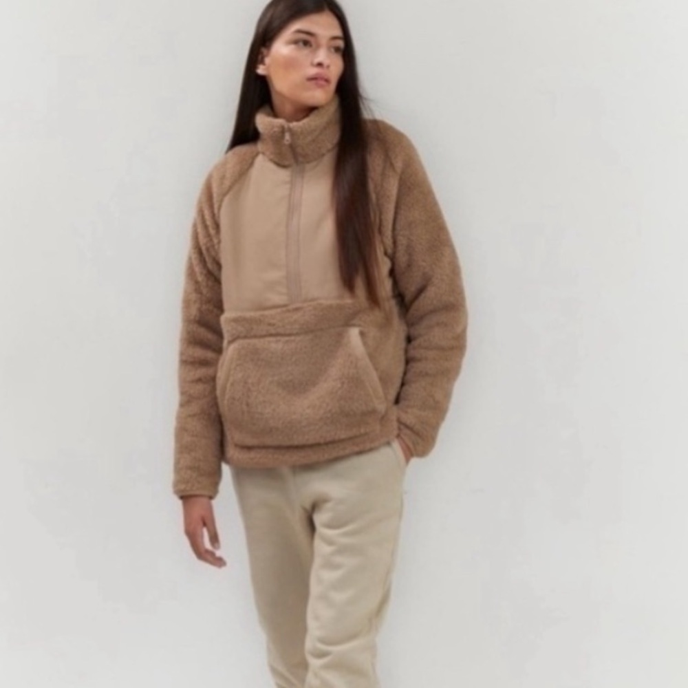 Girlfriend Collective Half-zip Fleece Jacket Mushroom Brown Size 3 (Small)